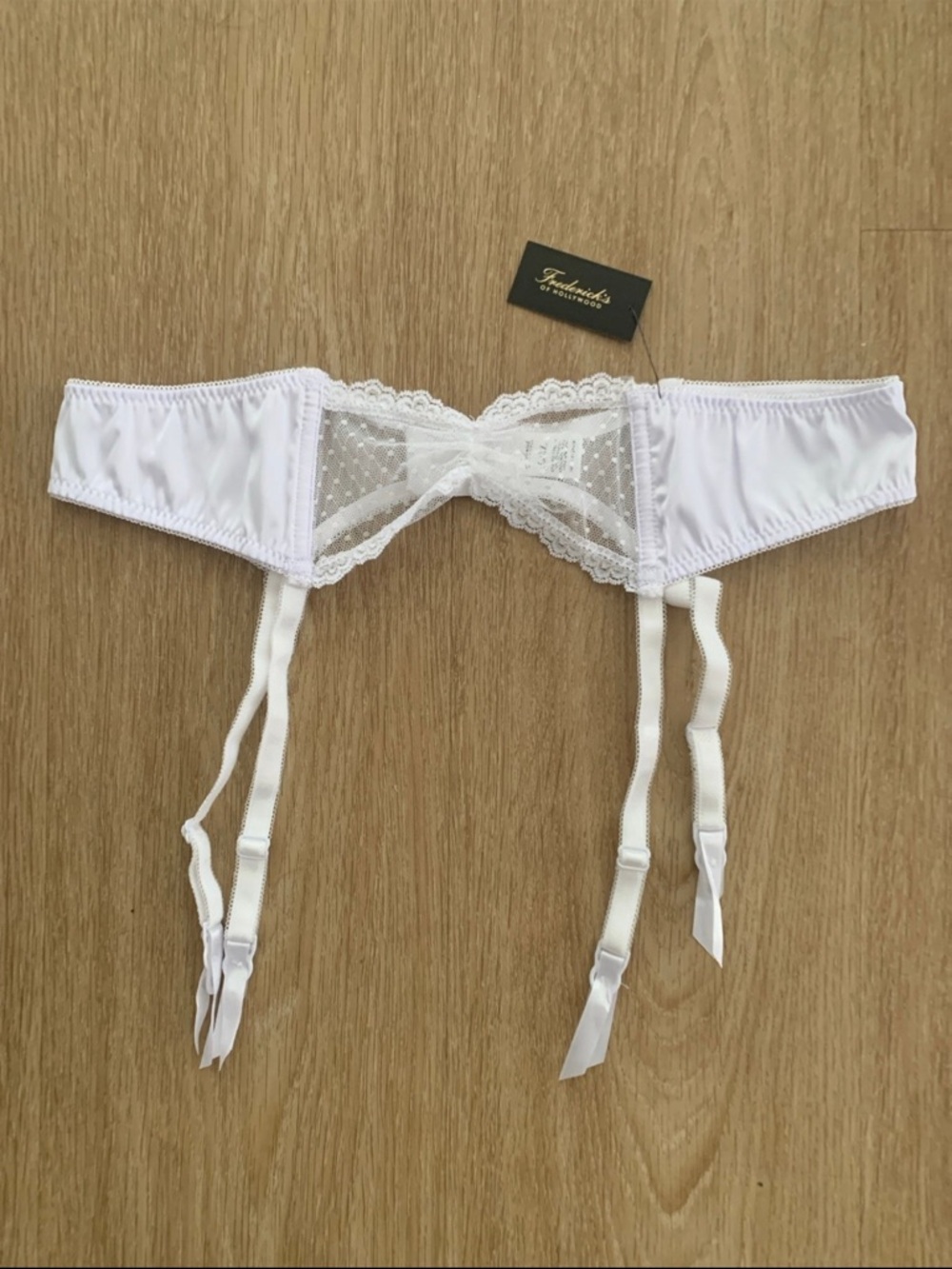 Frederick's of Hollywood White Lace Sheer Dot Garter Belt